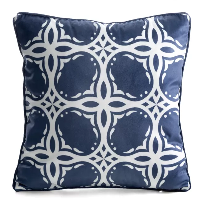 Poszewka na poduszkę 45x45 cm welwetowa granatowo, biała z geometrycznym nadrukiem VELVET 201