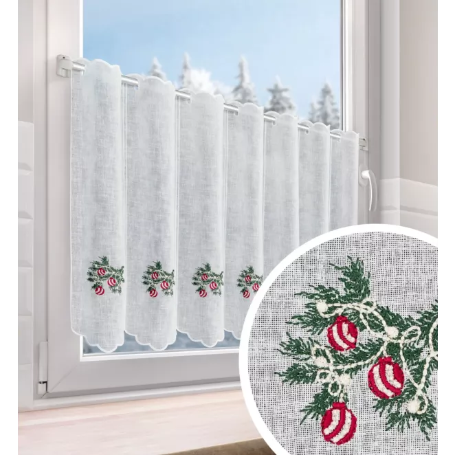 Tkanina firanowa zazdrostka z etaminy zdobiona świątecznym haftem