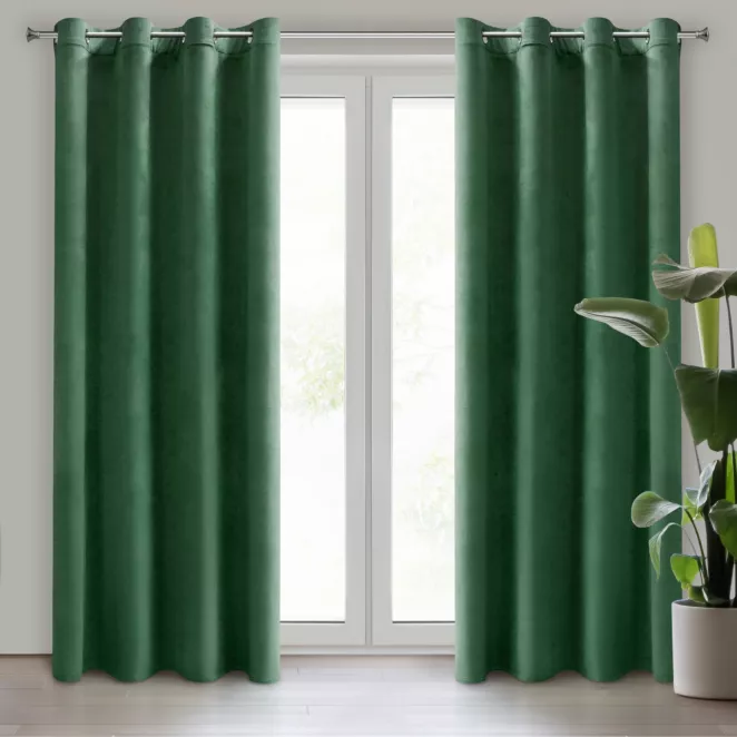 Komplet 2 szt. zasłon ciemnozielonych z welwetowej tkaniny 140x250 cm przelotki - DARLA