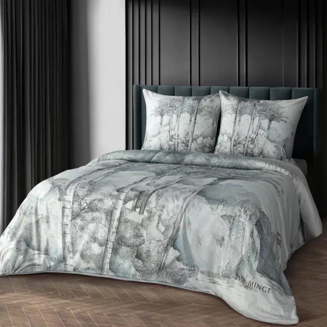 Pościel 160x200 cm z makosatyny bawełnianej kolor jasnoszary, stalowy z designerskim nadrukiem SKYE Eva Minge