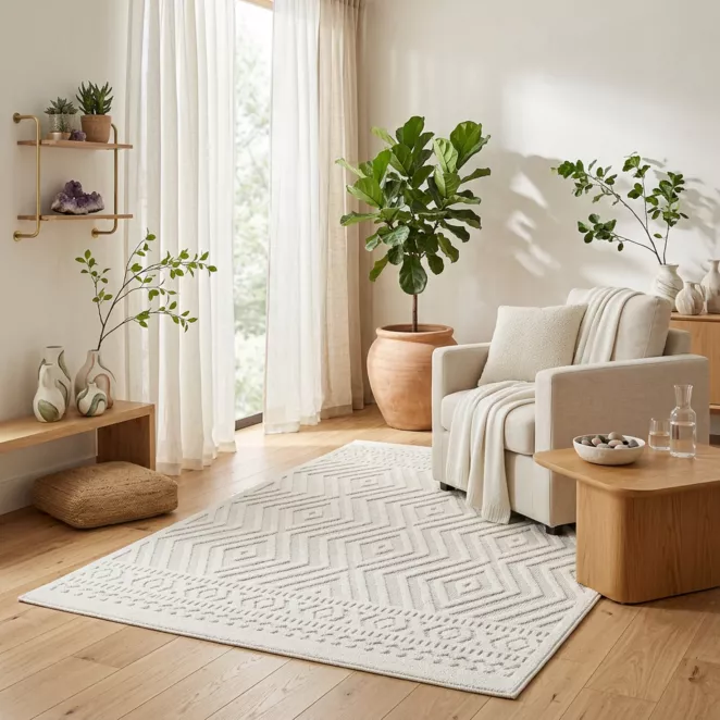 Dywan 80x200 cm kremowo, jasnoszary z przyjemnie miękkim pętelkowym wzorem DIDAR4