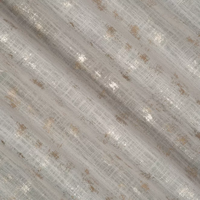 E112/1 Zasłona szyta na taśmie 5 cm srebrno złocista z tkaniny o naturalnym splocie, zdobiona błyszczcącym nadrukiem Italissima Eva Minge