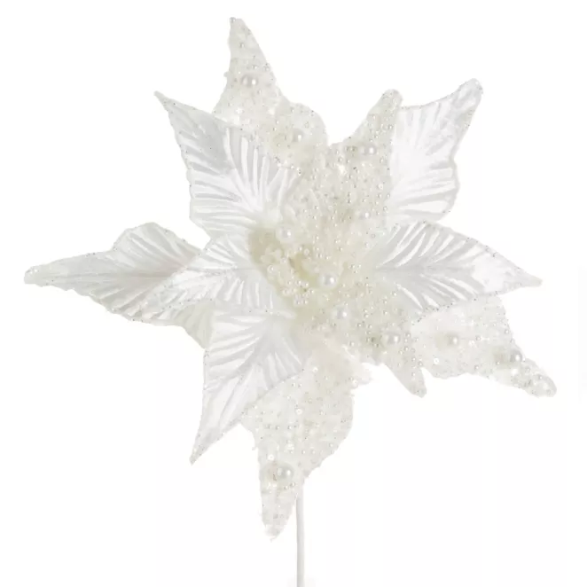 Świąteczny kwiat dekoracyjny z płatkami z wytłaczanego welwetu i koralikami