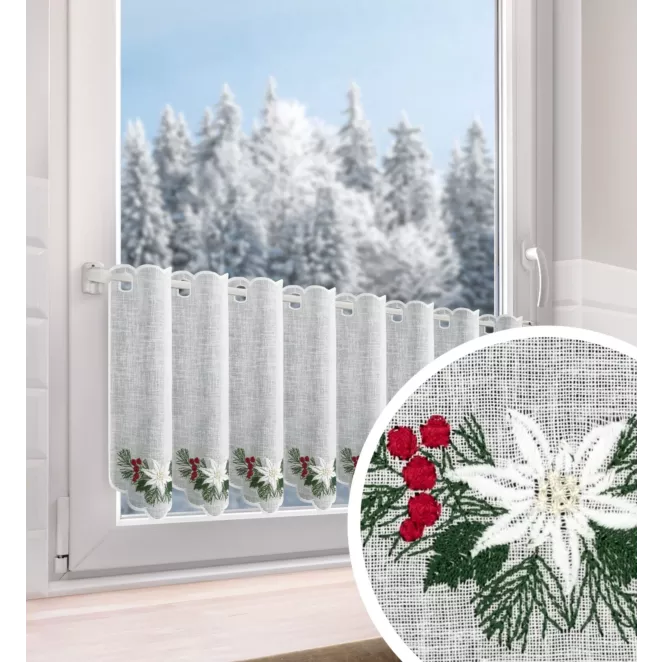 Tkanina firanowa zazdrostka z haftem świątecznych gwiazd betlejemskich