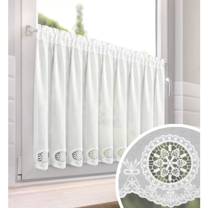 Zazdrostka biała z bawełny zdobiona ażurowym haftem 70x150 cm tunel - LILA