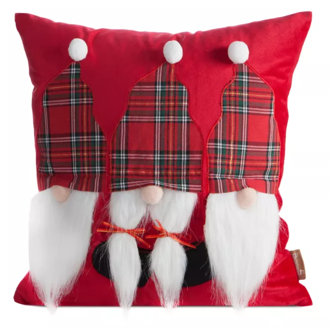 Poszewka na poduszkę świąteczna 45x45 cm czerwono, biała zdobiona aplikacja trzech skrzatów
