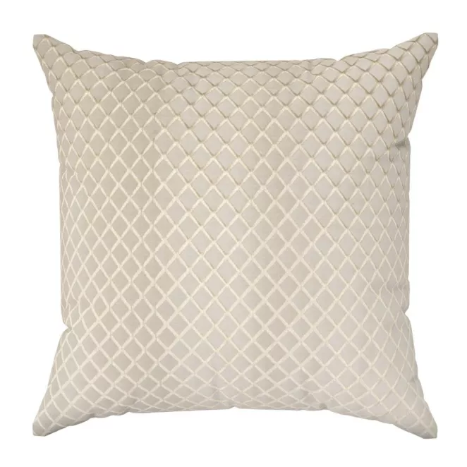 Poszewka szyta kremowo złota z szenilowej tkaniny w drobny geometryczny wzór przetykany błyszczącą nicią