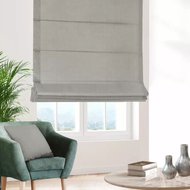 Roleta rzymska LUXOR stalowa z eleganckiej lśniącej tkaniny o drobnym splocie