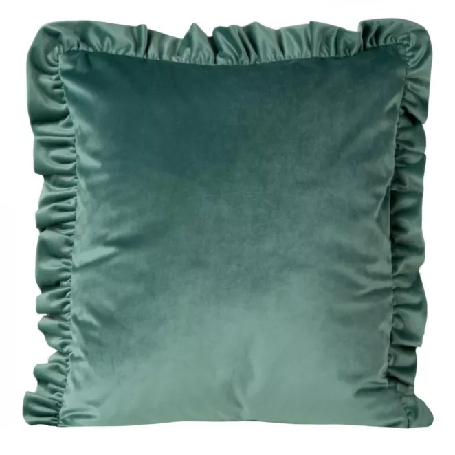 Poszewka na poduszkę 45x45 cm welwetowa, ciemnomiętowa zdobiona na brzegach falbanami VELVET 25 Eurofirany Premium