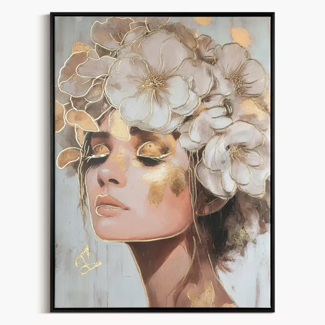 Obraz beżowo, złoty nadruk na płótnie 60x80 cm