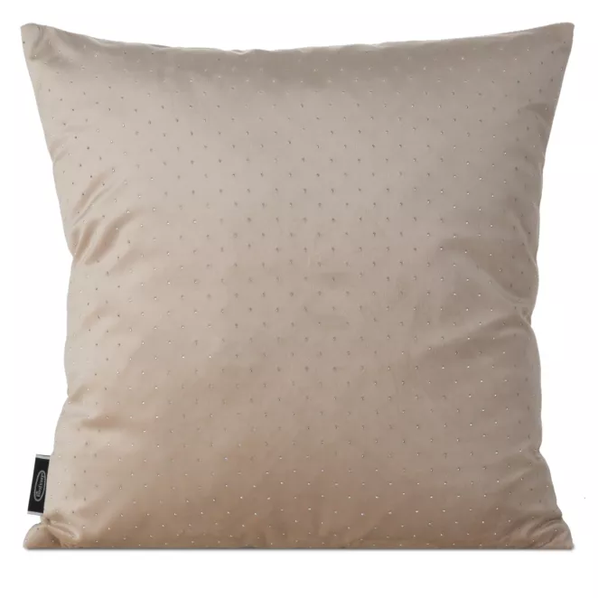 Poszewka na poduszkę 45x45 cm welwetowa kolor beżowy zdobiona diamencikami ARIADNA
