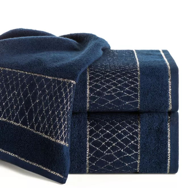 Ręcznik do rąk 30x50 cm bawełniany kolor granatowy z geometrycznym motywem 500 g/m2 ROSA