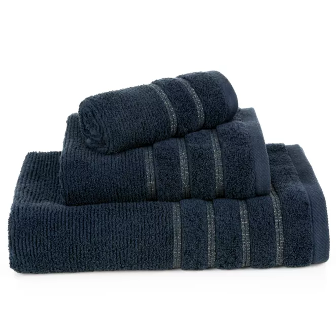 Ręcznik kąpielowy 70x140 cm bawełniany kolor granatowy w błyszczące paseczki AMIRA