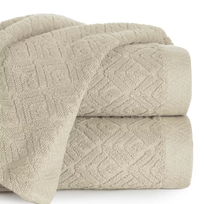 Ręcznik do rąk 30x50 cm z bawełny egipskiej kolor beżowy z wytłaczanym wzorem SCARLET - kolekcja FOREST SUMMER