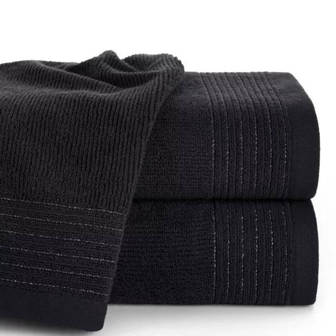 Ręcznik kąpielowy 50x90 cm bawełniany kolor czarny zdobiony błyszczącą bordiurą 500 g/m2 LARI