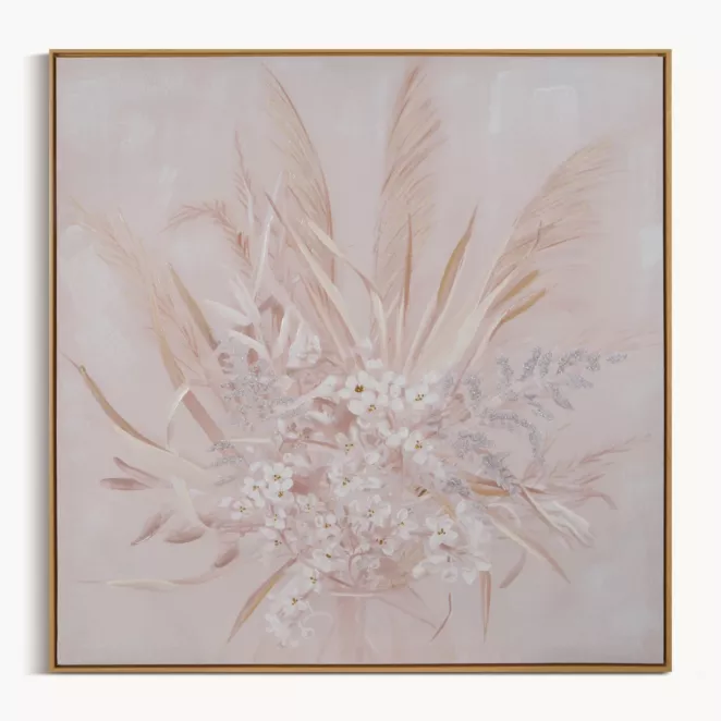 Obraz ręcznie malowany na płótnie bukiet kwiatów z trawą pampasową