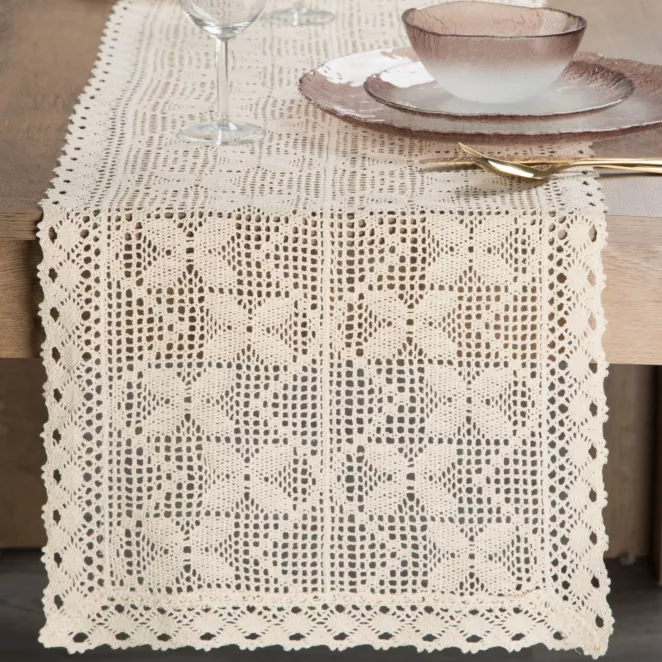 Bieżnik na stół 40x140 cm jasnobeżowy ażurowy MARTHA w stylu boho