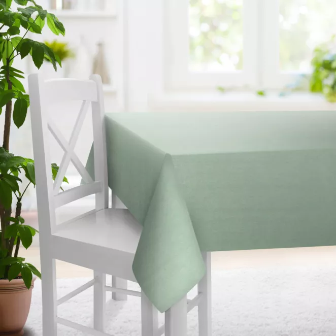 Obrus szyty miętowy z tkaniny strukturalnej z delikatnym połyskiem