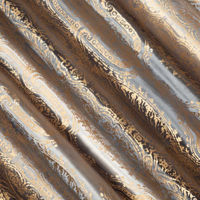 L126/4 Zasłona szyta na taśmie 5 cm jasnoszaro złocista z grubej welwetowej tkaniny w elegancki połyskujący wzór