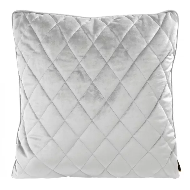 Poszewka na poduszkę 45x45 cm welwetowa, srebrna pikowana we wzór karo z ozdobną wypustką VELVET 27 Eurofirany Premium