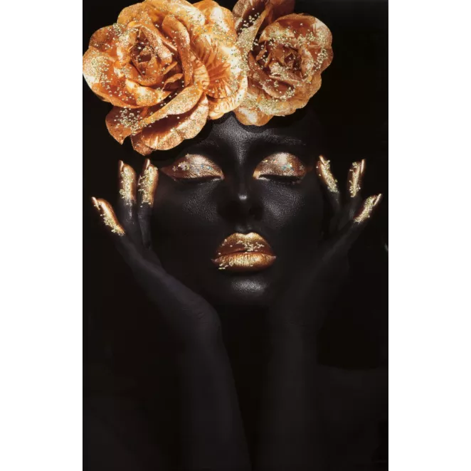 Obraz PAOLA 4 artystyczny nadruk na płótnie portret kobiety z kwiatem z efektem lustra, oprawiony w ramę