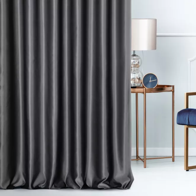 Zasłona szyta na taśmie 5 cm stalowa z jednokolorowej gładkiej tkaniny