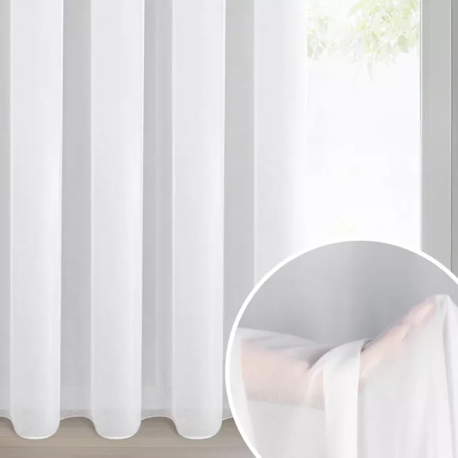 Firana biała z gładkiej matowej tkaniny szyfonowej 140x270 cm taśma DALIA