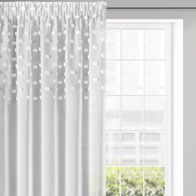DESIGN 91 Zasłona STELLA zdobiona w górnej części trójwymiarowymi groszkami, półtransparentna
