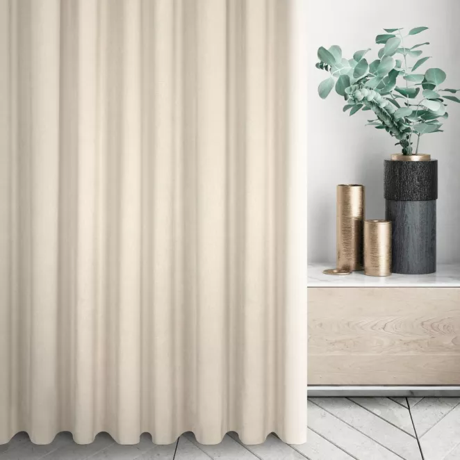 Zasłona szyta na taśmie 5 cm beżowa z tkaniny strukturalnej z delikatnym połyskiem