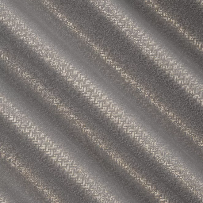 R194/1 Zasłona szyta na taśmie 5 cm srebrno złocista z połyskującej tkaniny z geometrycznym, drobnym wzorem Pierre Cardin