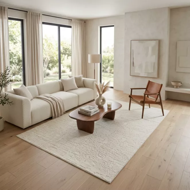 Dywan 80x150 cm beżowo, biały minimalistyczny z delikatną strukturą NOVA2