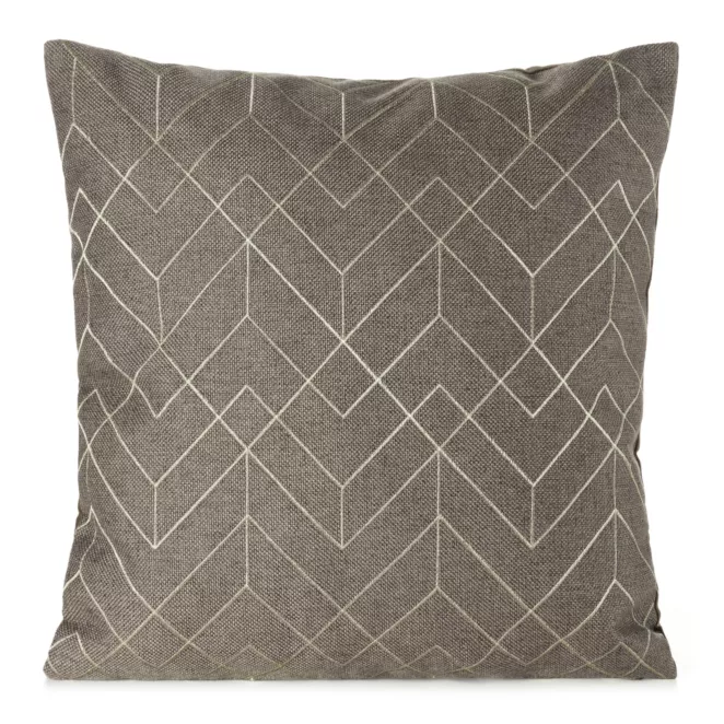 Poszewka na poduszkę 45x45 cm ciemnobeżowa z złotym geometrycznym haftem MILA