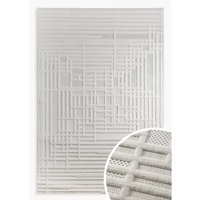 Dywan 60x100 cm kremowo, beżowy strukturalny, wytłaczany z nowoczesnym wzorem geometrycznych linii VENUS 2