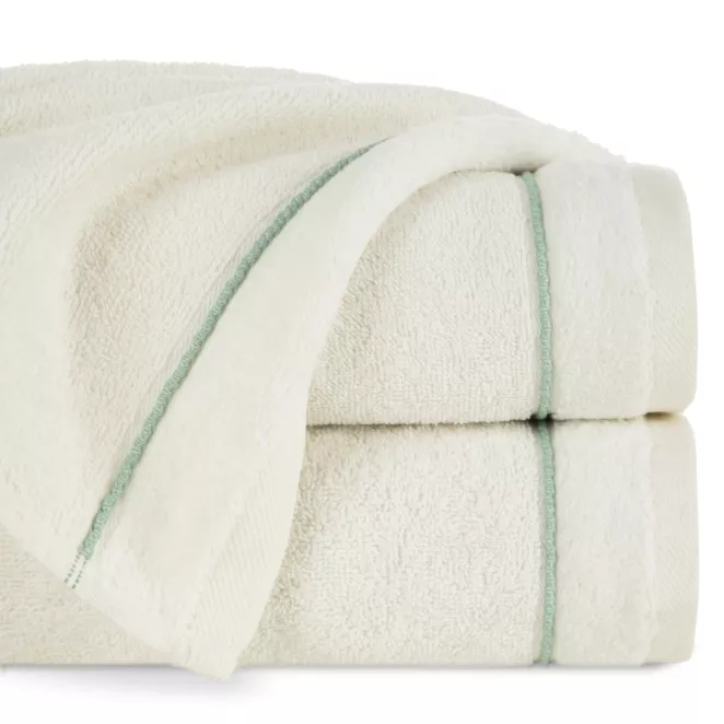 Ręcznik do rąk 30x50 cm bawełniany kolor kremowy z kontrastującymi paseczkami 500 g/m2 SIBEL