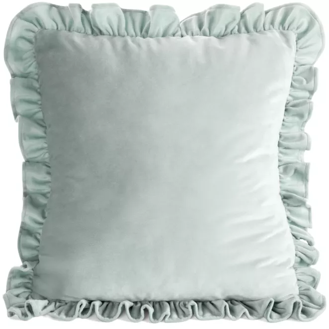 Poszewka na poduszkę 45x45 cm z aksamitnego welwetu szałwiowa zdobiona na brzegach falbanami BRENDA Eurofirany Premium