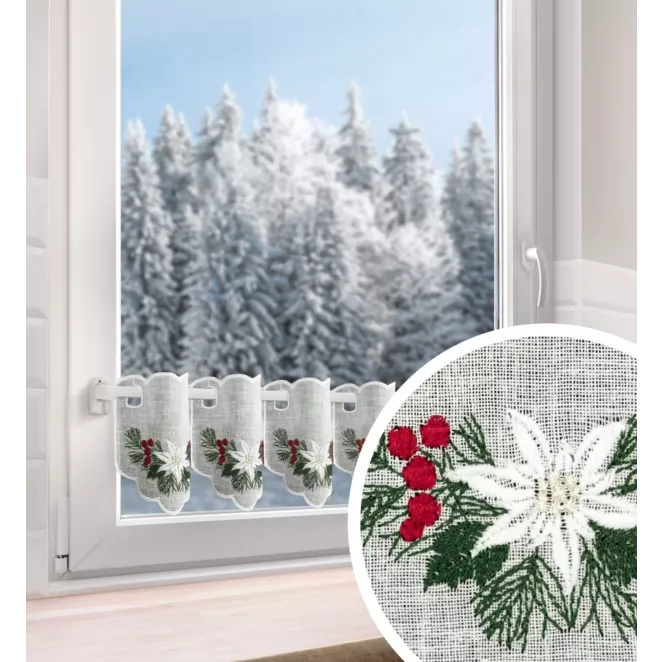 Tkanina firanowa zazdrostka z haftem świątecznych gwiazd betlejemskich