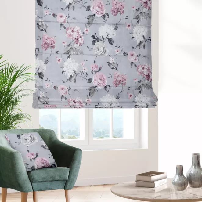 Roleta rzymska szara tkanina z bawełną drukowana w kwiatowy wzór