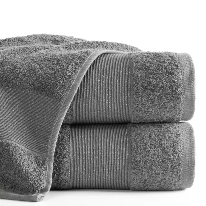 Ręcznik do rąk 30x50 cm bawełniany kolor stalowy z ozdobną błyszczącą bordiurą 500 g/m2 ZOJA