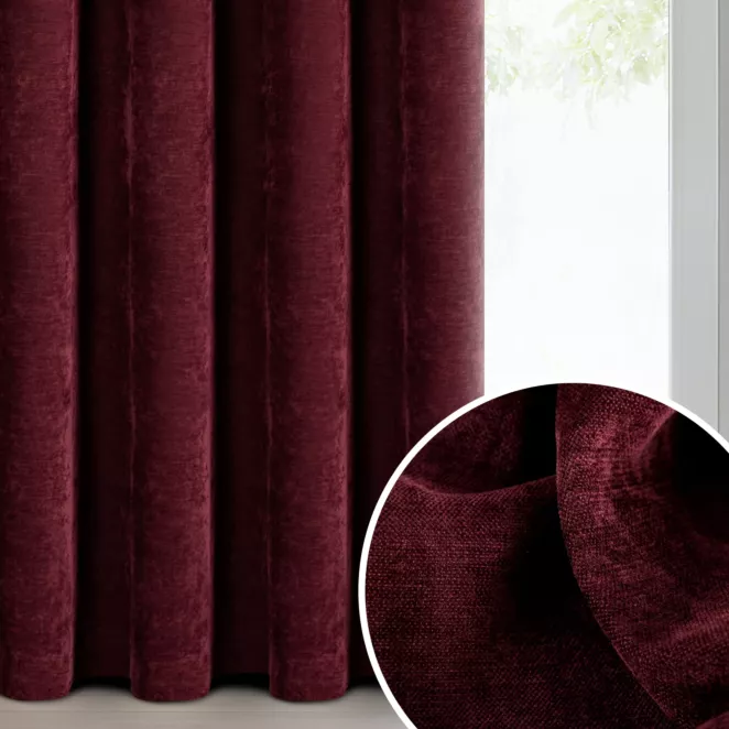Zasłona bordowa z szenilowej tkaniny 140x250cm przelotki - VANI
