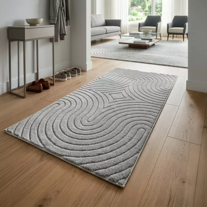 Dywan 80x150 cm stalowy z tłoczonym wzorem 3D VENUS BOHO 1