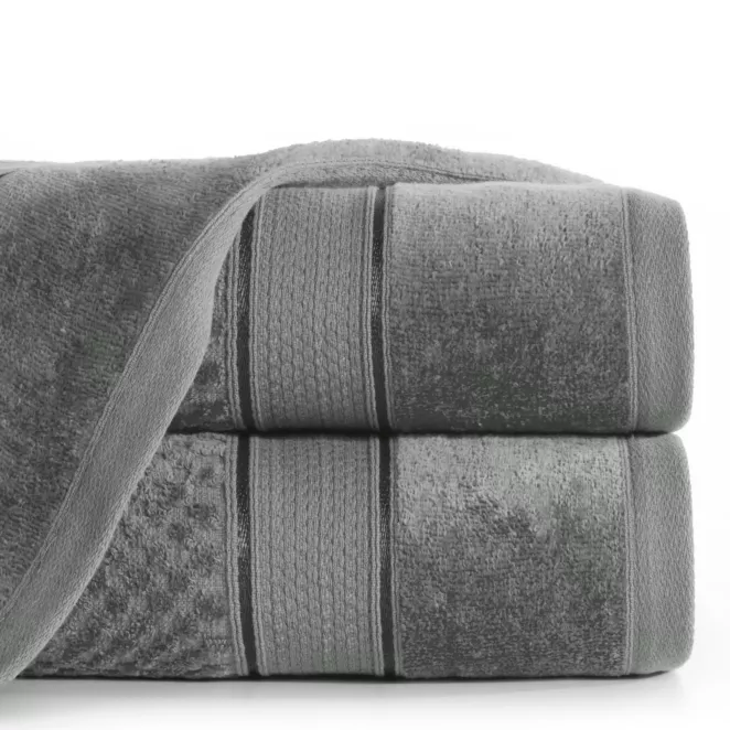 Ręcznik kąpielowy 90x150 cm bawełniany kolor stalowy z welwetową bordiurą 500 g/m2 JESSI