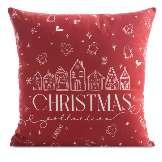 Poszewka na poduszkę 45x45 cm welwetowa czerwono, biała zdobiona świątecznym nadrukiem