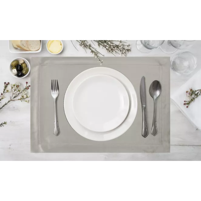 Komplet podkładek 4 szt srebrnych 30x40 cm welwetowych MELINDA z ozdobną listwą