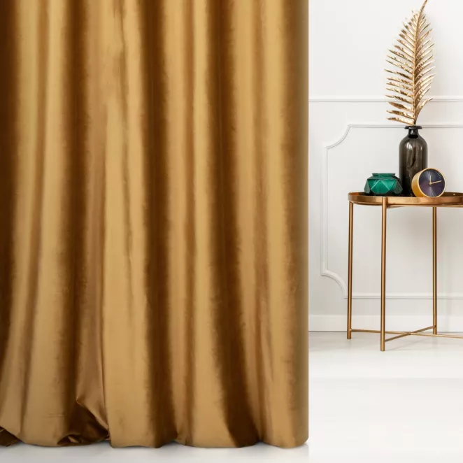 Zasłona szyta na taśmie 5 cm brązowa z miękkiej półmatowej tkaniny welwetowej