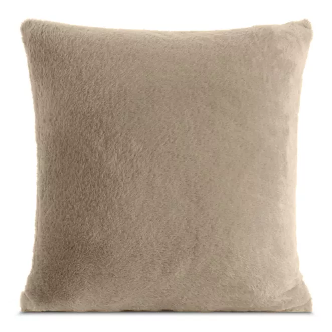 Poszewka na poduszkę 60x60 cm jasnobeżowa z miękkiej futrzanej tkaniny NINA