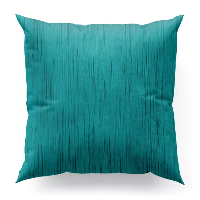 Poszewka szyta ciemnoturkusowa z tkaniny welwetowej w pionowe prążki, wykończona obciążnikiem