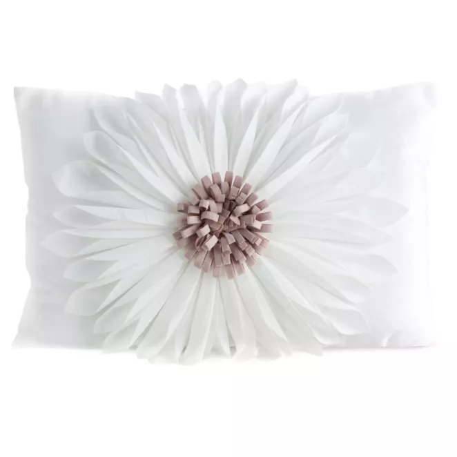 Poszewka na poduszkę 30 x 50 cm z welwetu kolor kremowo, pudrowy zdobiona dużym kwiatem 3D FLORES 3