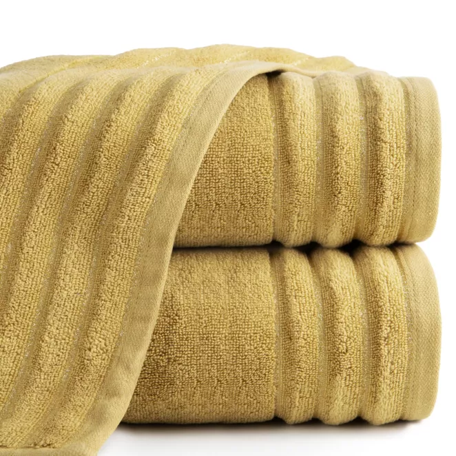 Ręcznik kąpielowy 50x90 cm bawełniany kolor musztardowy z błyszczącą bordiurą 500 g/m2 NADINE