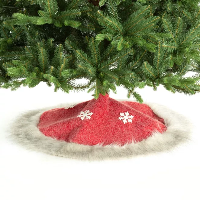 Okrągły dywanik pod choinkę z filcowej tkaniny obszyty futerkiem