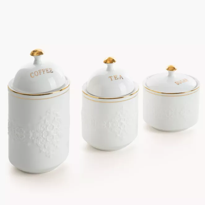 Komplet 3 szt. pojemników z złotymi akcentami OLIVIA  - kolekcja AMAROSA